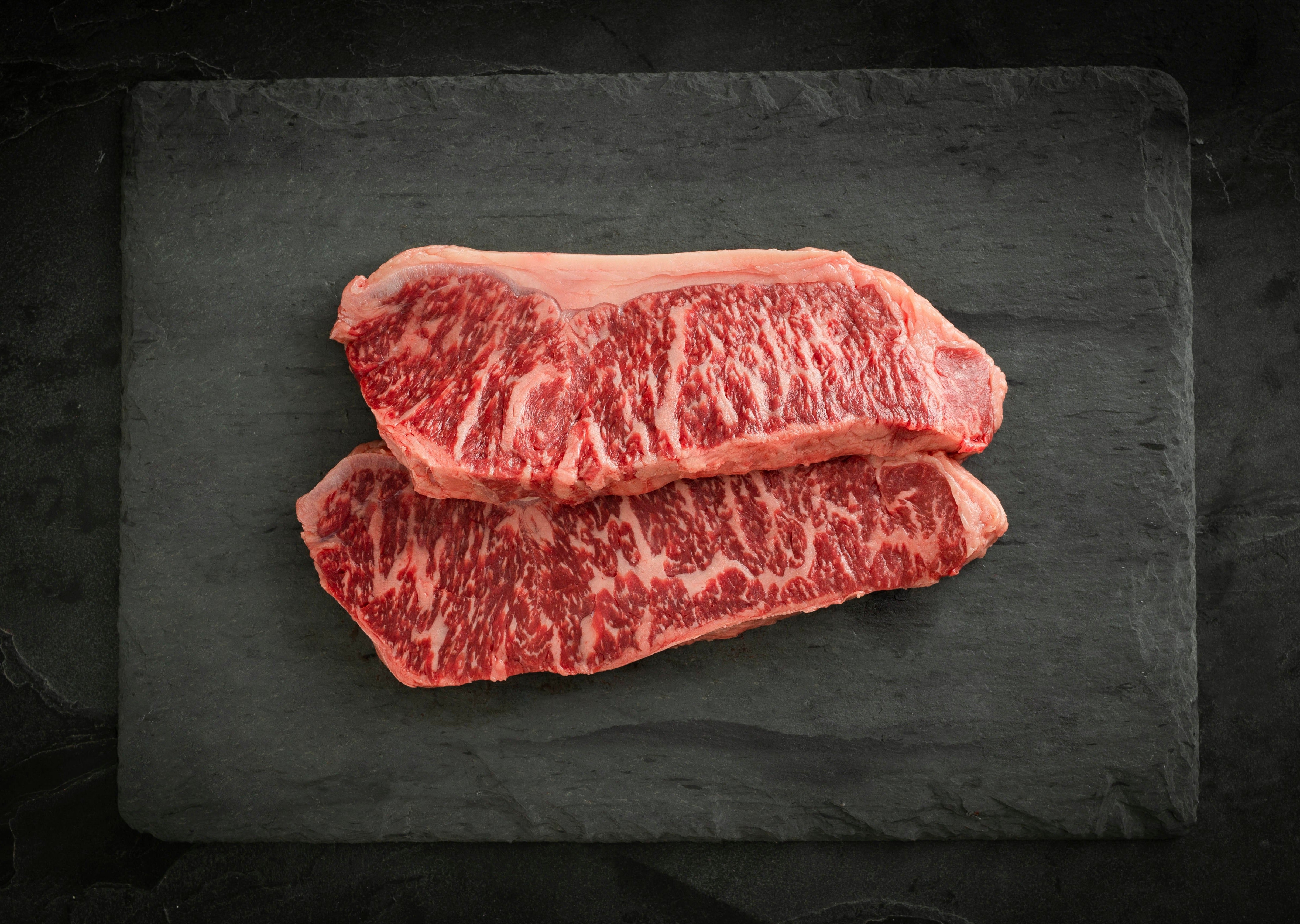 Futari Wagyu striploin sliced overhead